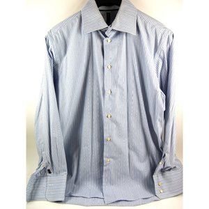 Vertical Mens Blue Striped Shirt Large Fits16.5 Long Sleeve